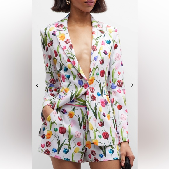 NWT $550 ALICE + OLIVIA Macy Floral Crepe Fitted Blazer, Color KISS MY TULIPS, - Picture 9 of 17